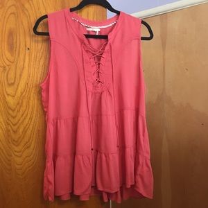 Anthropologie Salmon Ruffle Top